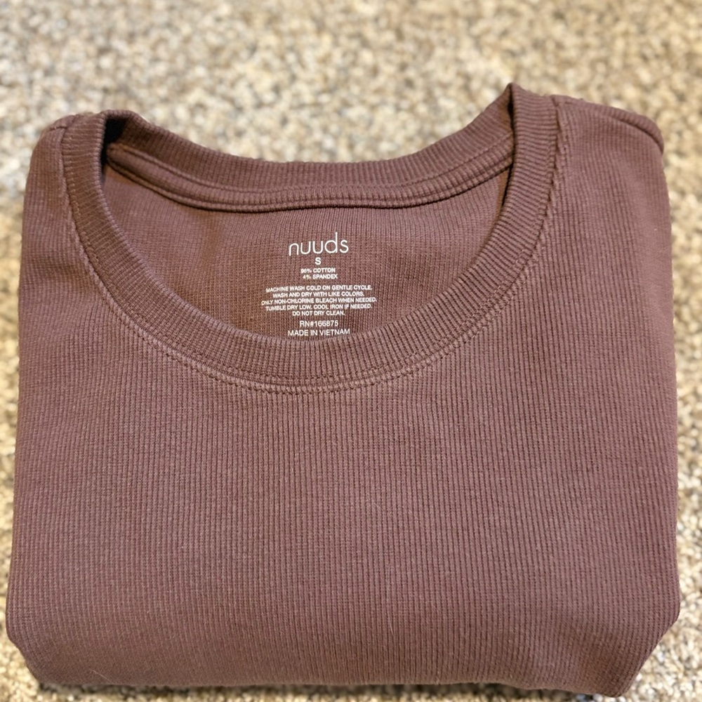 nuuds Ribbed Crewneck Bodysuit in Coffee